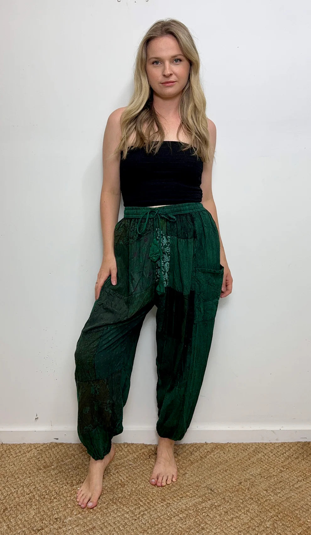 Happy Stonewash Harem Ptchwk Pants