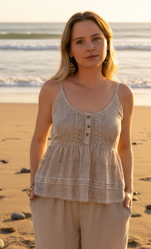 Kacey Stonewash Strap Top