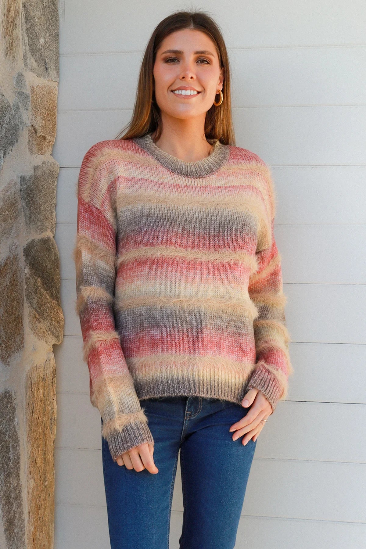 #Fur Trim Knit Jumper