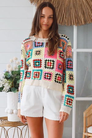 #Raine Patchwork Crochet Jumper