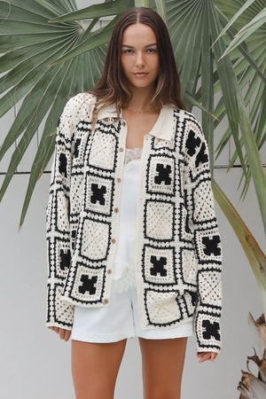 #Korrine Collared Button Up Crochet Jacket