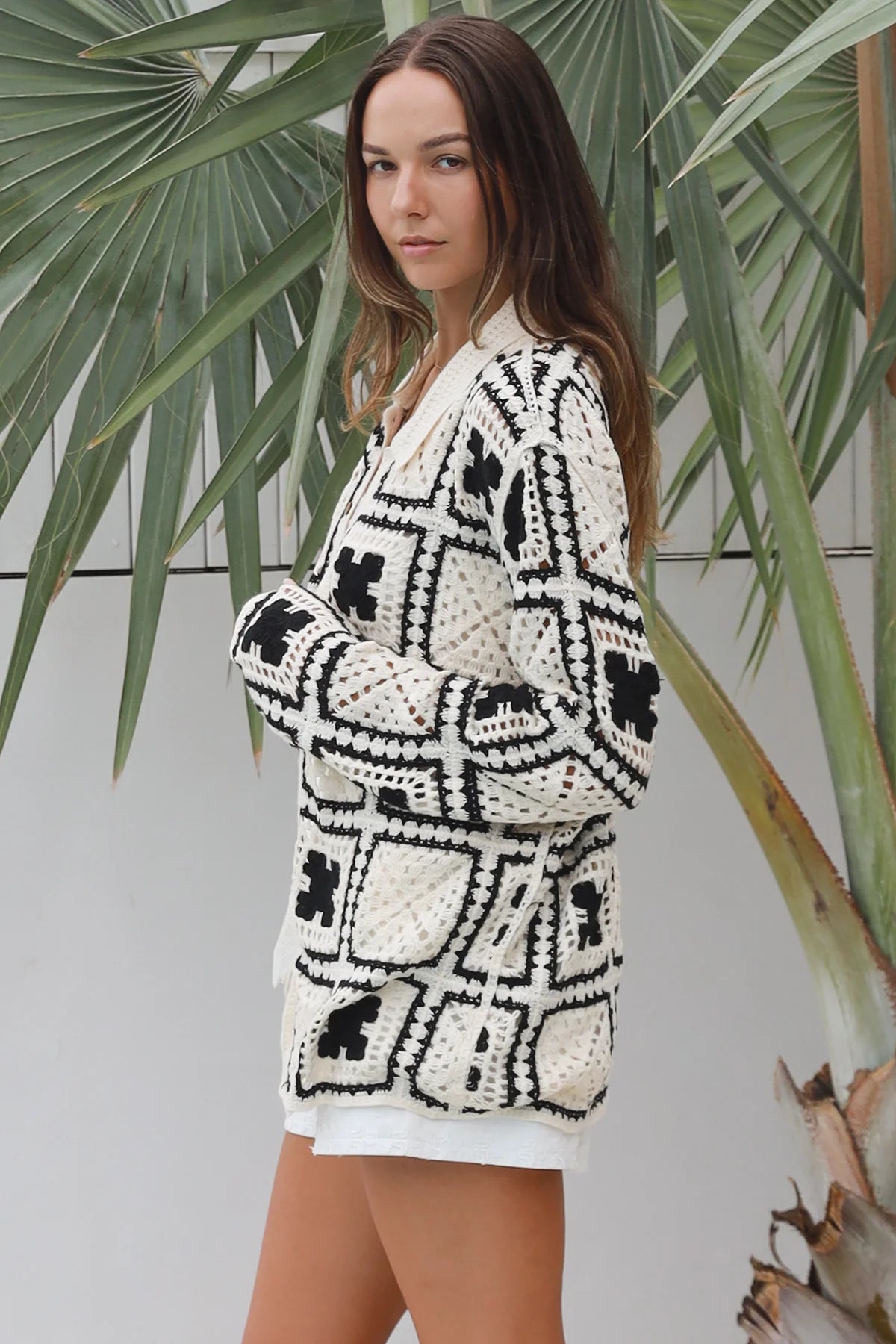 #Korrine Collared Button Up Crochet Jacket