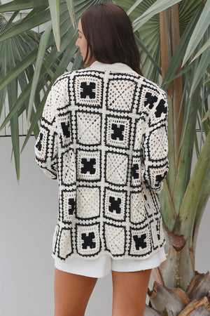 #Korrine Collared Button Up Crochet Jacket