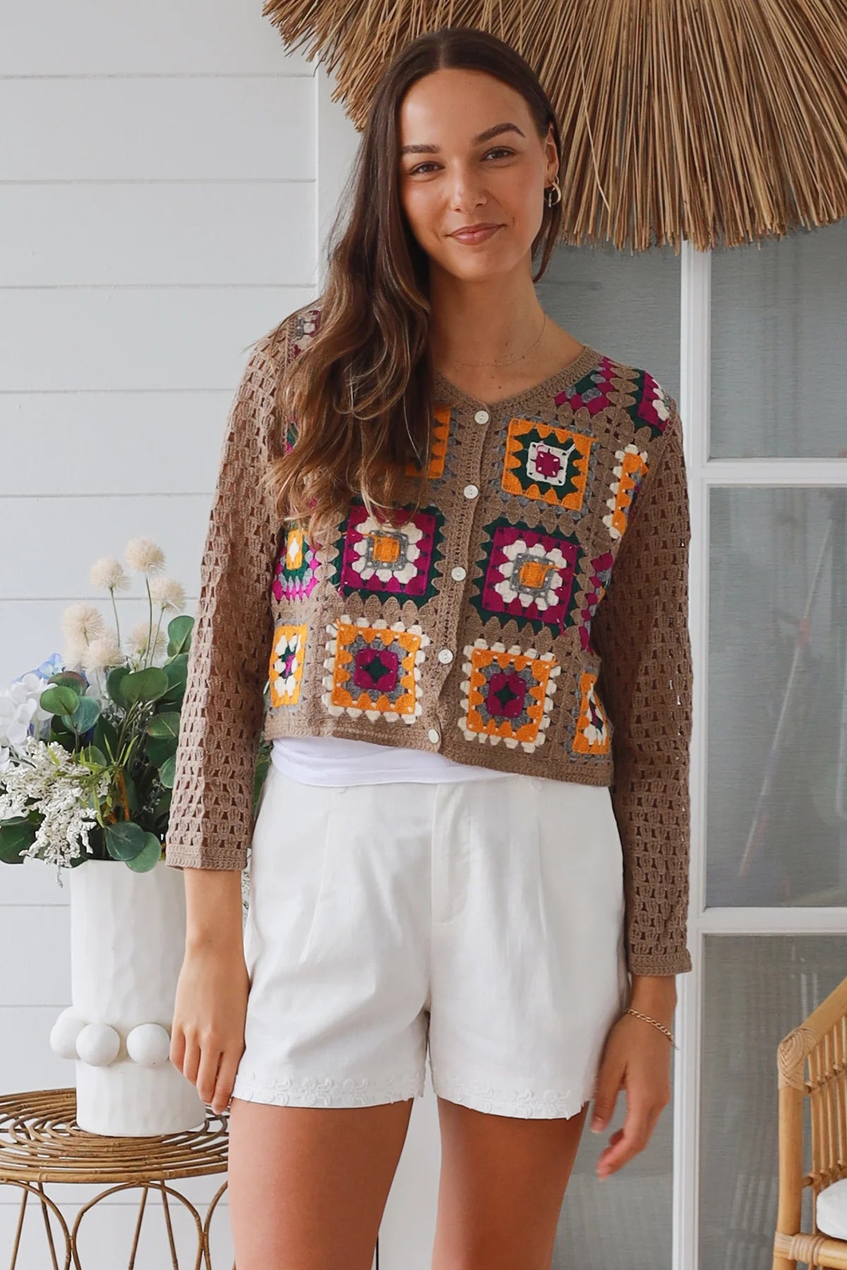 #Button Up Crochet Patchwork Cardigan