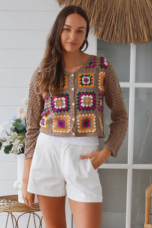 #Button Up Crochet Patchwork Cardigan