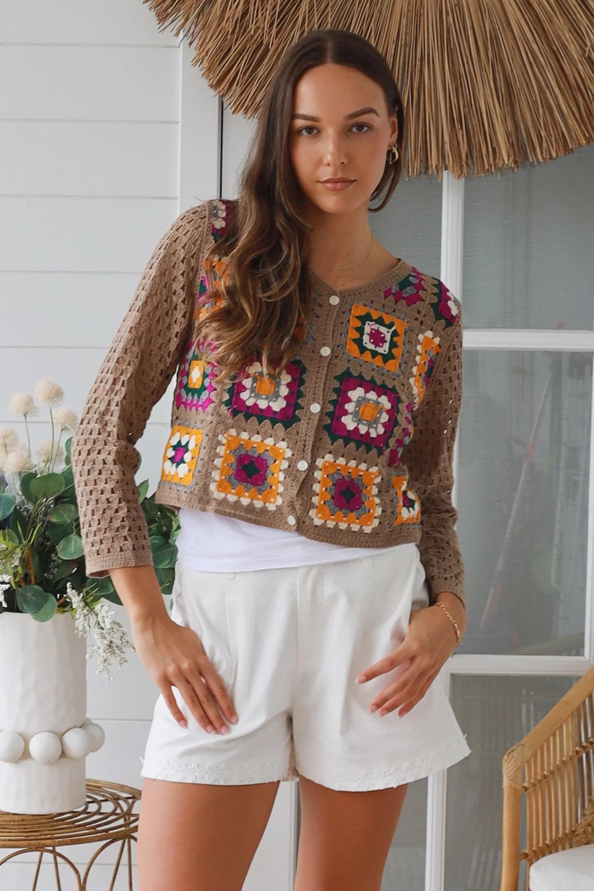 #Button Up Crochet Patchwork Cardigan