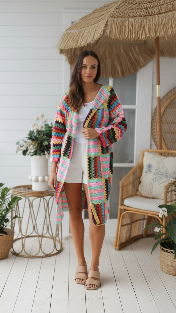 #Crochet Patchwork Long Cardigan