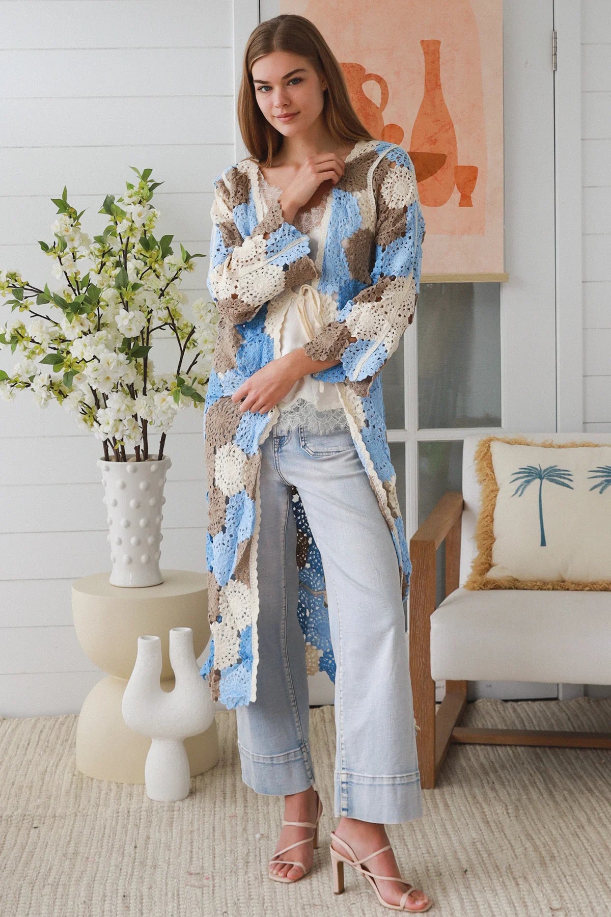 Maxi Flower Panel Crochet Cardigan