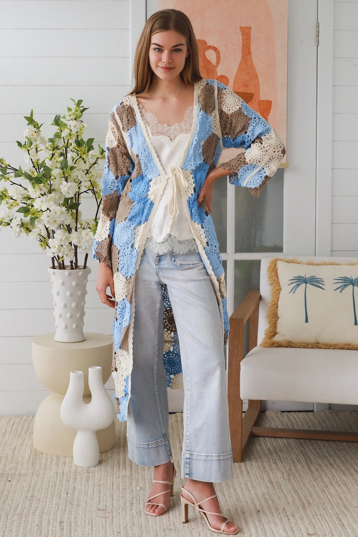 Maxi Flower Panel Crochet Cardigan