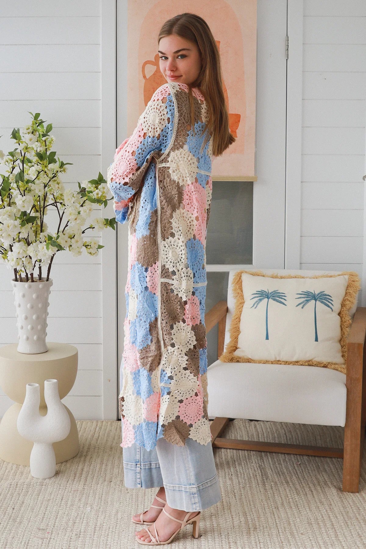 Maxi Flower Panel Crochet Cardigan