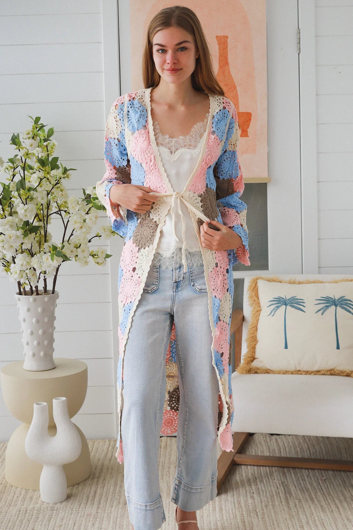 Maxi Flower Panel Crochet Cardigan