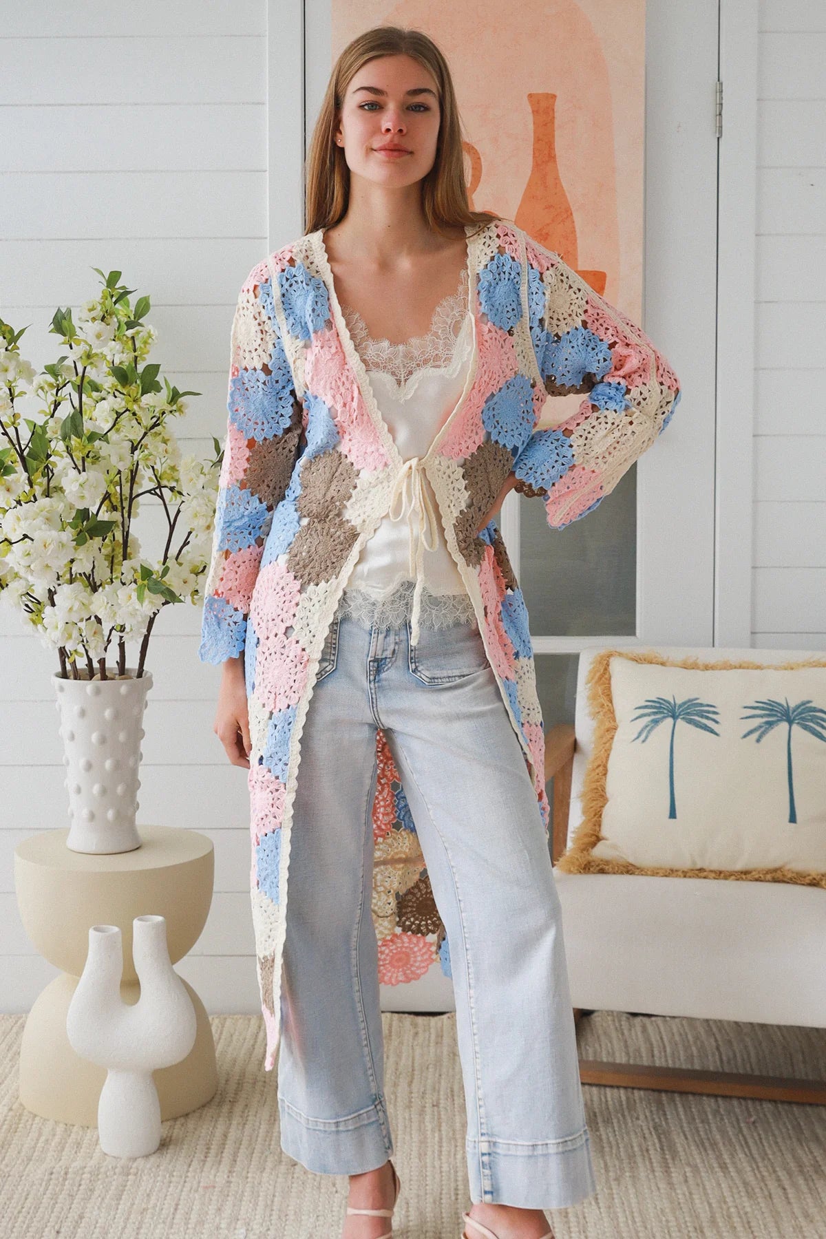 Maxi Flower Panel Crochet Cardigan