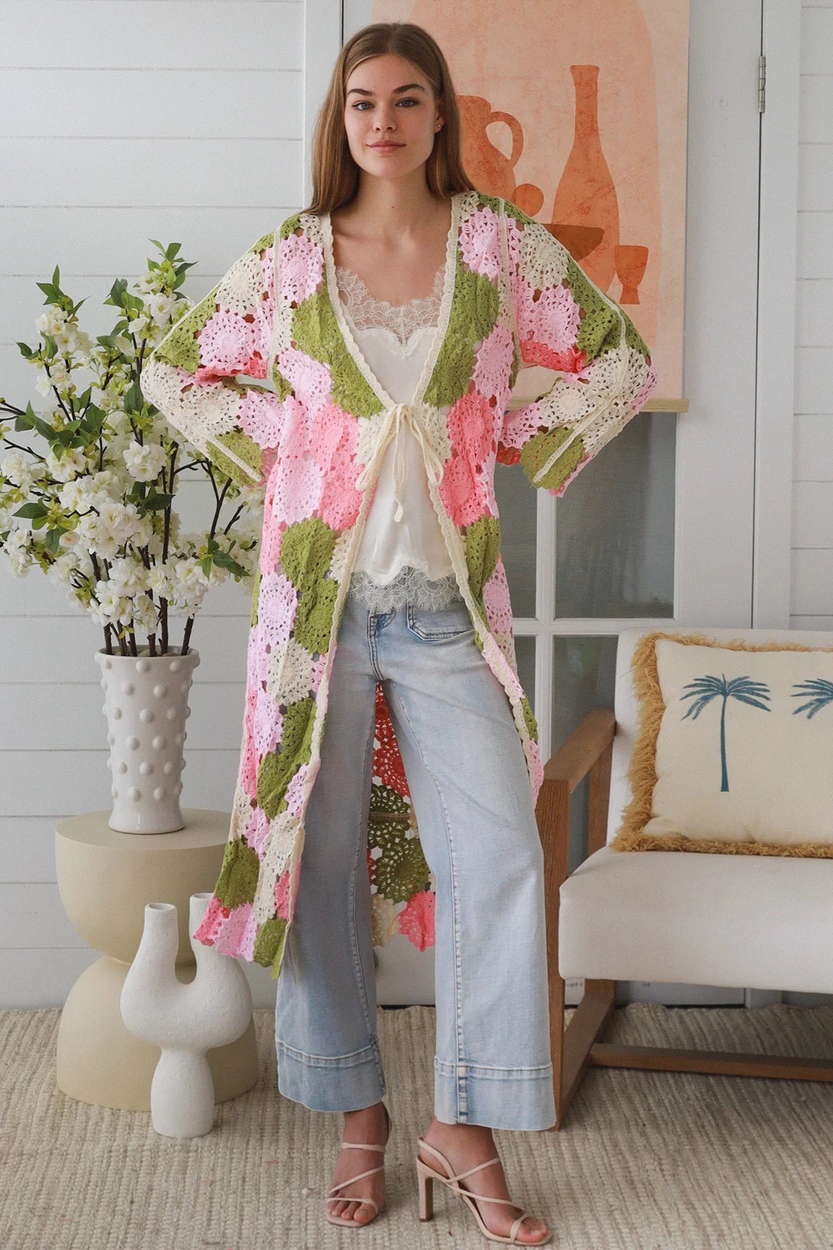 Maxi Flower Panel Crochet Cardigan