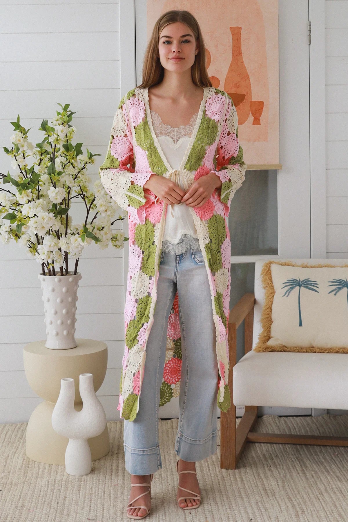 Maxi Flower Panel Crochet Cardigan