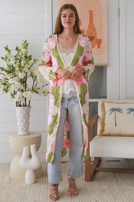 Maxi Flower Panel Crochet Cardigan