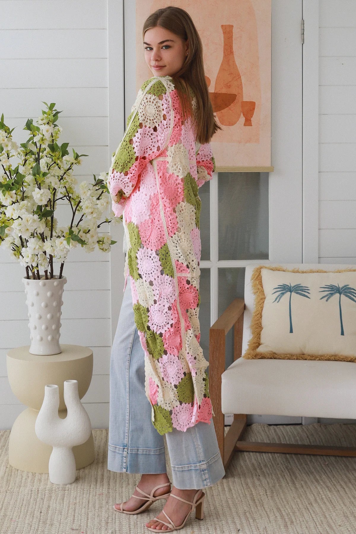 Maxi Flower Panel Crochet Cardigan