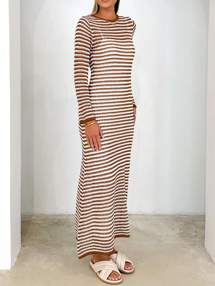 #Striped Cotton Knit Maxi Dress