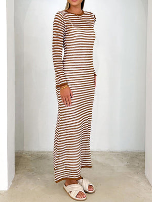 #Striped Cotton Knit Maxi Dress