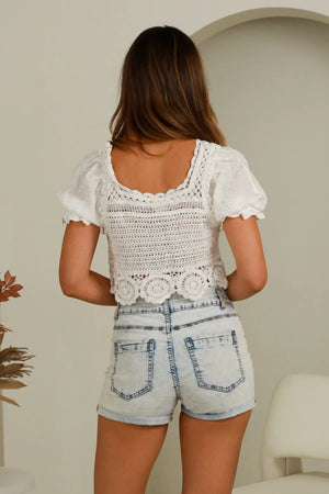 HEIDI CROCHET PUFF SLEEVE TOP