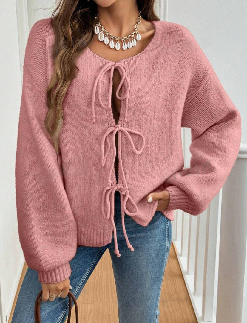 #Tie Front Knit Cardi Cream