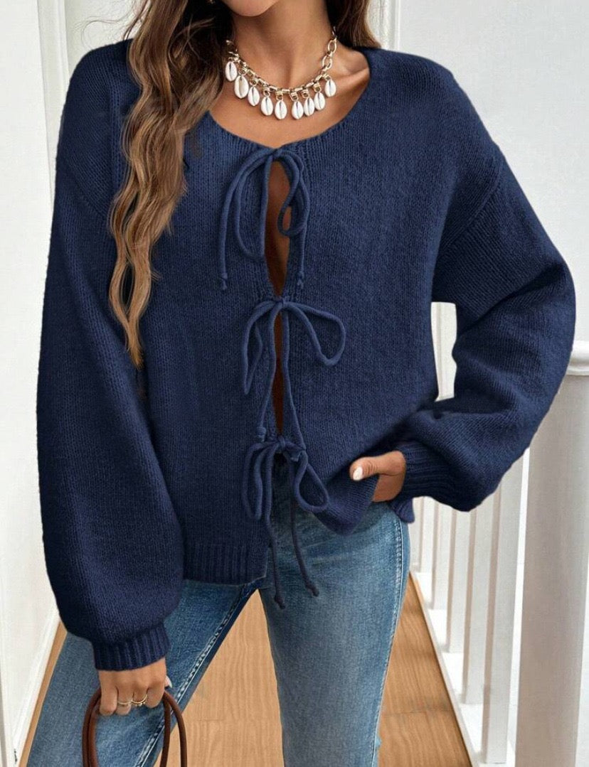 #Tie Front Knit Cardi Cream