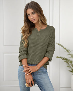 #Waffle Textured Long Sleeve Top
