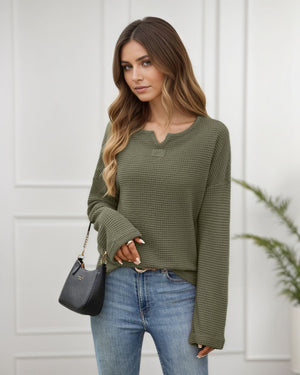 #Waffle Textured Long Sleeve Top