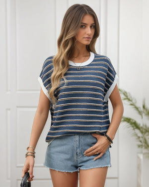#Striped Knitted Round Neck Top