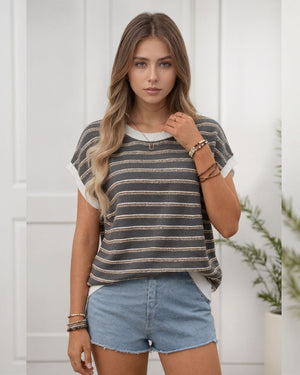 #Striped Knitted Round Neck Top