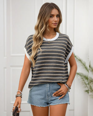 #Striped Knitted Round Neck Top