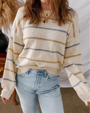 #Striped Colour Trim Knit Jumper
