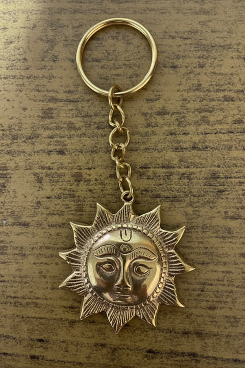 Hand Carved Brass Sun Keyring
