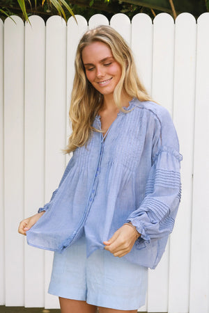 Amy Pintuck Puff Sleeve Blouse