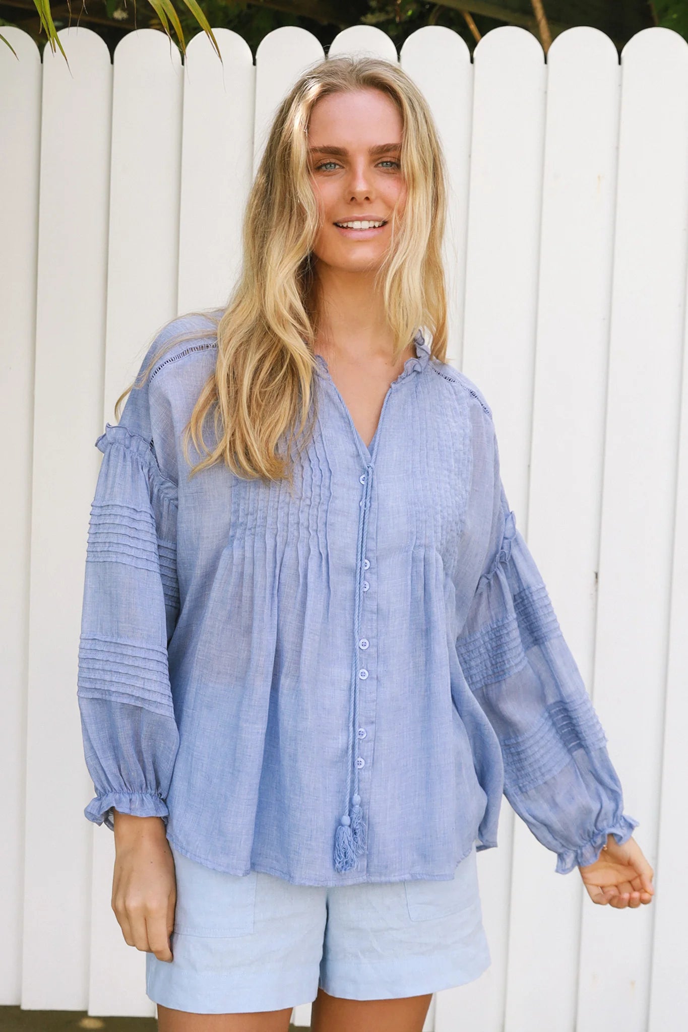 Amy Pintuck Puff Sleeve Blouse