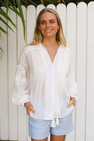 Amy Pintuck Puff Sleeve Blouse