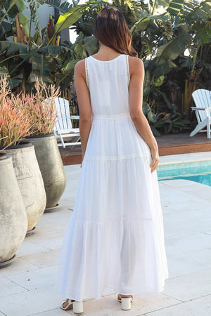 White Lace Palm Cotton Maxi Dress
