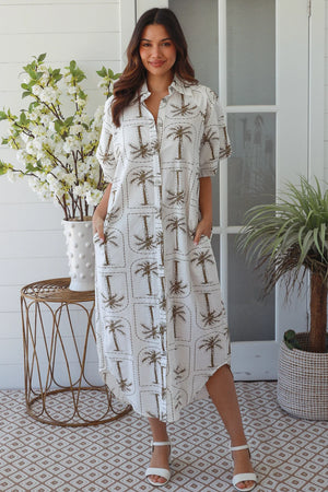Arch Palms Button Up Shirt Dress