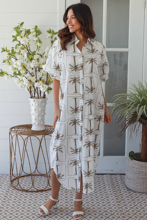 Arch Palms Button Up Shirt Dress