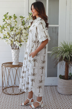 Arch Palms Button Up Shirt Dress