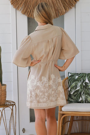 #Bridget Floral Embroidered Button Up Shirt Dress
