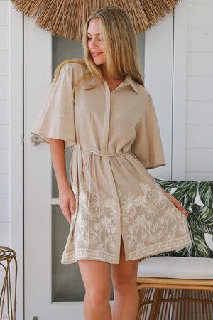 #Bridget Floral Embroidered Button Up Shirt Dress