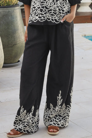 Botanical Embroidered Wide Leg Pants
