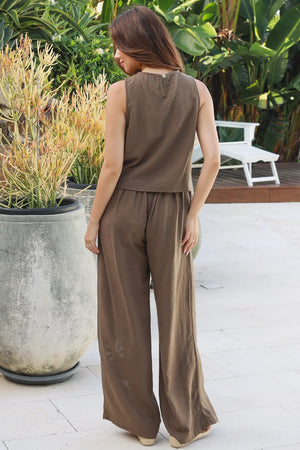 Penny Palm Tree Cutwork Wide Leg Pants