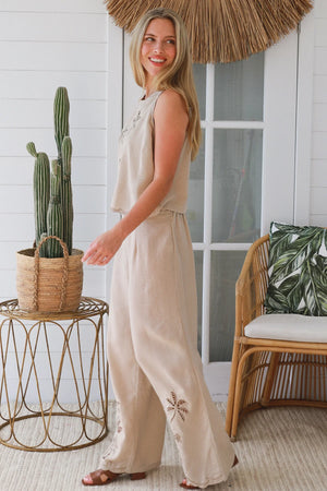 Penny Palm Tree Cutwork Wide Leg Pants