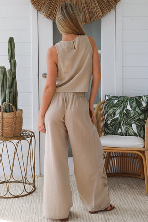Penny Palm Tree Cutwork Wide Leg Pants