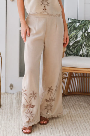 Penny Palm Tree Cutwork Wide Leg Pants
