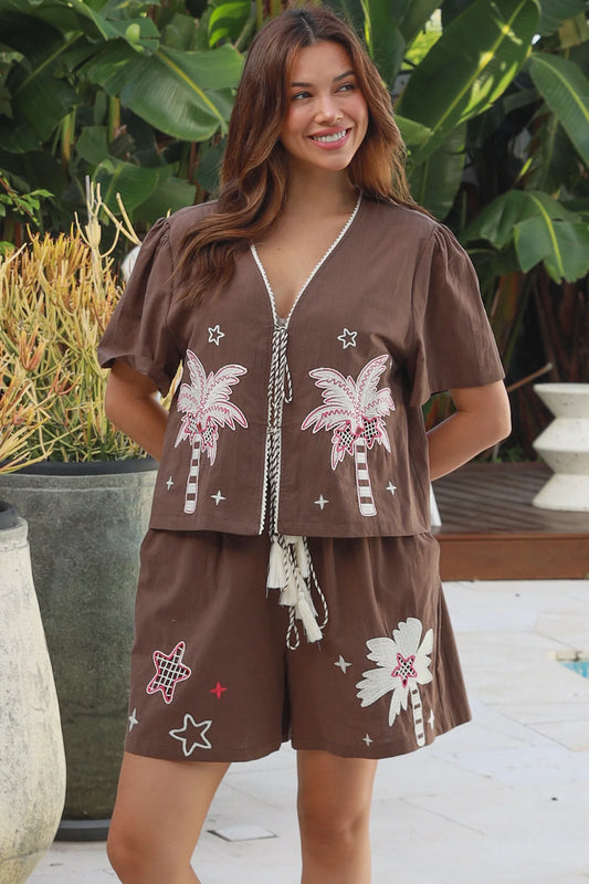 #Summer Palm Tie Front Shirt & Shorts Coordinate Set