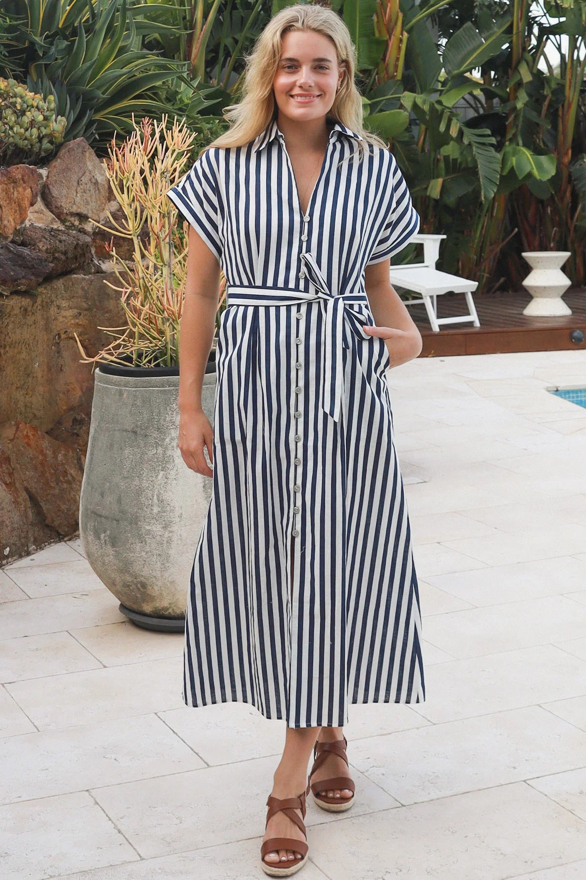 Tia Striped Button Down Maxi Dress