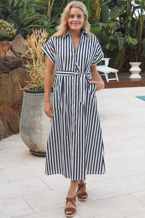Tia Striped Button Down Maxi Dress