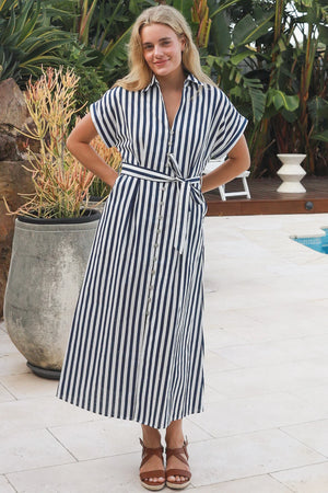 Tia Striped Button Down Maxi Dress